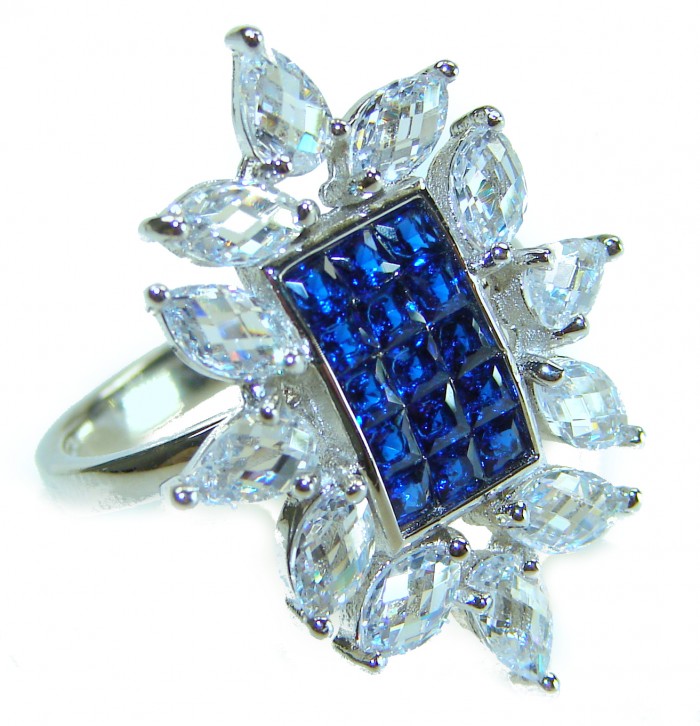 Art Deco - Precious Sapphire - authentic 22.2 carat Sapphire .925 Sterling Silver Eternity Ring size 7 1/2