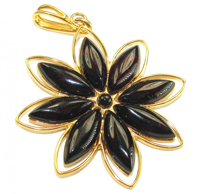 Prehistoric cognac Authentic Baltic Amber 18K Gold over .925 Sterling Silver beautifully handcrafted Pendant