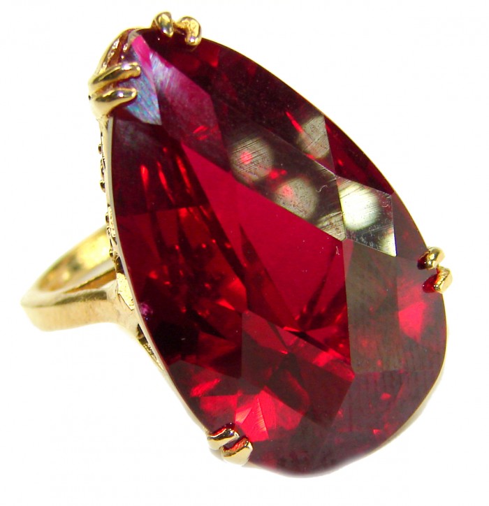 Carmen Natural 28.4 carat Ruby .925 Sterling Silver dipped in 22K Gold handmade Large Statement Ring size 6