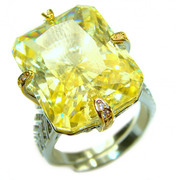 Solid 35.8 carat Genuine Yellow Sapphire 2 tones .925 Sterling Silver handcrafted ring size 7 adjustable - video