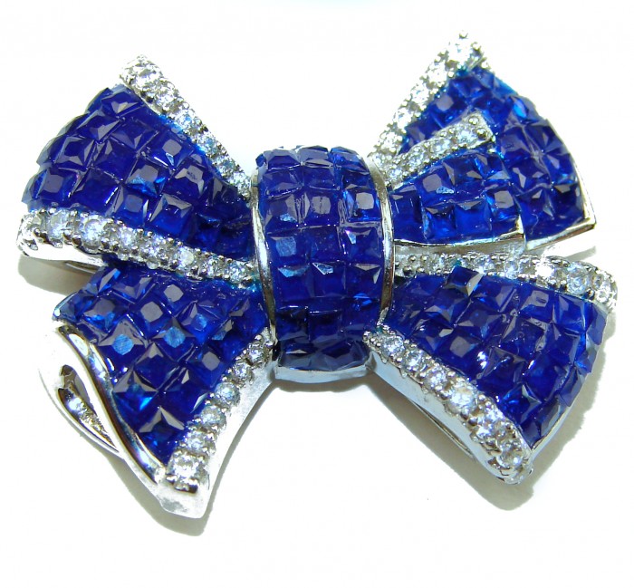 Heirloom blue Bow Genuine 17.5 carat Sapphire .925 Sterling Silver handmade Pendant