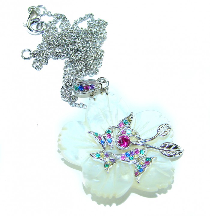Precious White Flowers Blister Pearl .925 Sterling Silver Necklace