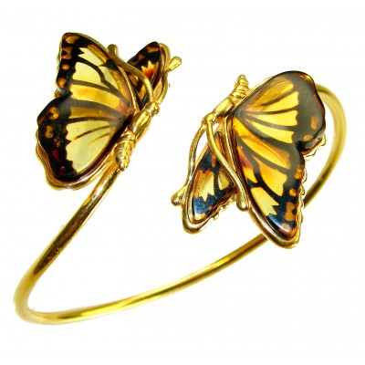 Golden Butterfly Genuine carved Baltic Amber .925 Sterling Silver dipped in 18K Gold handamde Bracelet