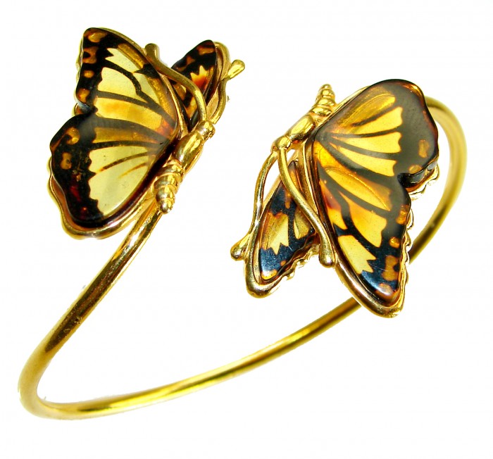 Golden Butterfly Genuine carved Baltic Amber .925 Sterling Silver dipped in 18K Gold handamde Bracelet