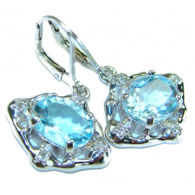 Memories 10.5 carat Swiss Blue Topaz .925 Sterling Silver Handcrafted Earrings