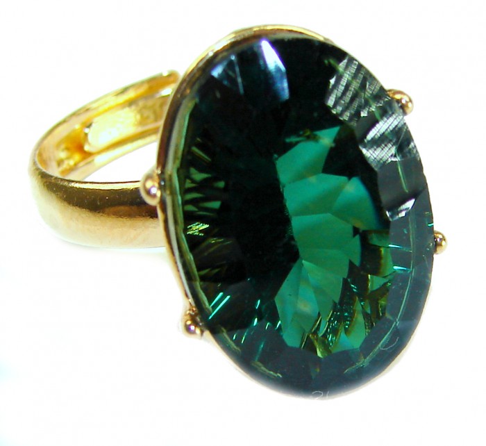 Exotic Beauty oval cut 17.5 carat Helenite .925 Sterling Silver dipped in Real Gold handmade Ring s. 9
