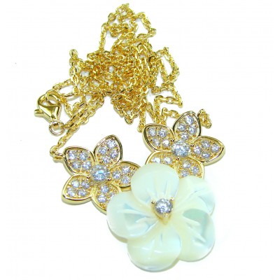 Precious natural creamy Blister Pearl 2.2 carat Whiet Sapphire 14K Gold over .925 Sterling Silver Necklace