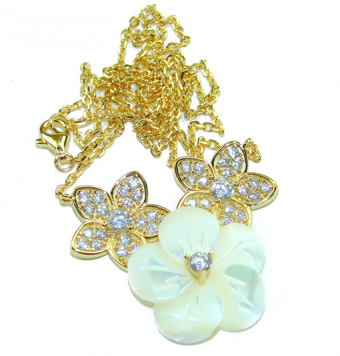 Precious natural creamy Blister Pearl 2.2 carat Whiet Sapphire 14K Gold over .925 Sterling Silver Necklace