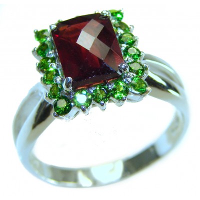 Emma 7.5 carat emerald cut Mozambique Ruby .925 Sterling Silver handcrafted ring; s. 9