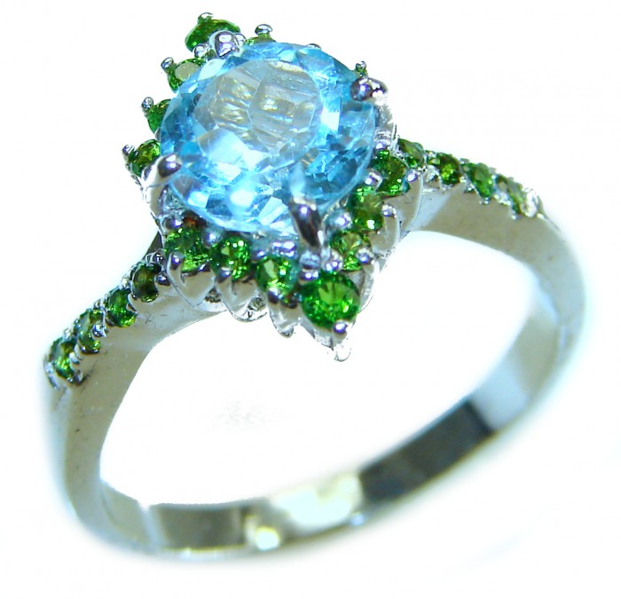 Emily 6.8 carat Swiss Aquamarine Emerald .925 Sterling Silver handmade Statement Ring size 8