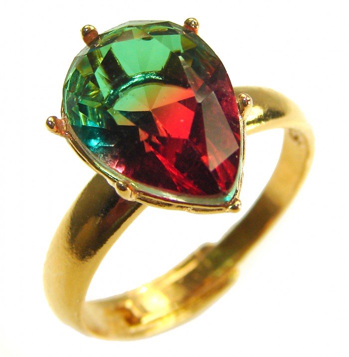 11.8 carat Brazilian Tourmaline .925 Sterling Silver dipped in 14K GoldPerfectly handcrafted Ring s. 8 adjustable