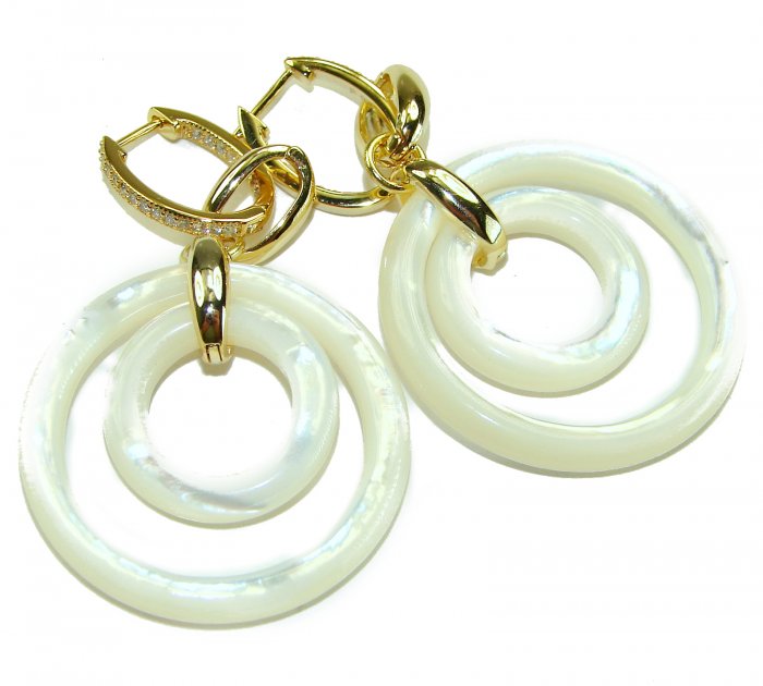 Genuine Blister Pearl lab grown Diamond 18K Gold over .925 Sterling Silver handcrafted Large Statement Earrings - video