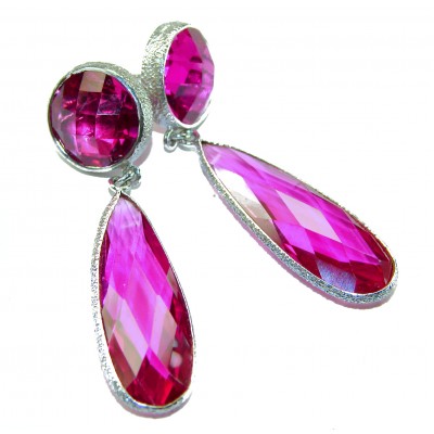 Tiffany - authentic 27.5 carat Pink Sapphire .925 Sterling Silver handcrafted Statement Earrings