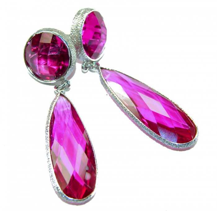 Tiffany - authentic 27.5 carat Pink Sapphire .925 Sterling Silver handcrafted Statement Earrings