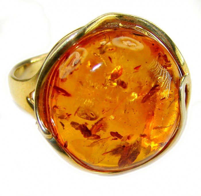 Beauty of the Sea - Natural Baltic Amber 14K Gold over .925 Sterling Silver handcrafted ring; s. 7 adjustable