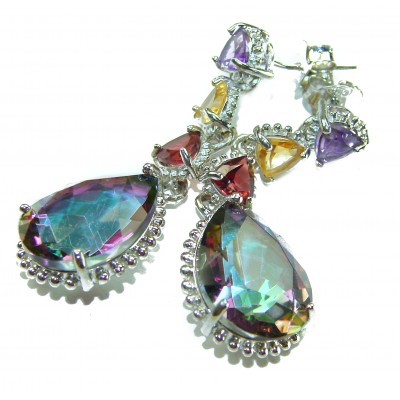 Incredible 14.2 carat Mystic Topaz .925 Sterling Silver handcrafted earrings