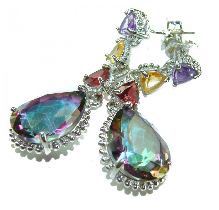 Incredible 14.2 carat Mystic Topaz .925 Sterling Silver handcrafted earrings