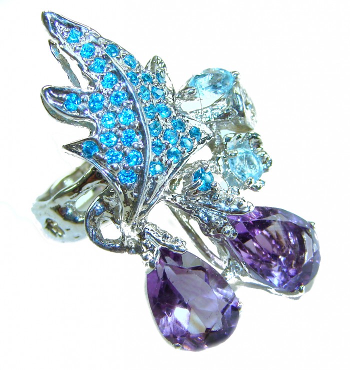 Purple Odyssey 12.5 carat natural Amethyst Apatite .925 Sterling Silver Handcrafted Ring size 6