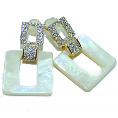 Sublime Blister Pearl White Sapphire 18K Gold over .925 Sterling Silver handcrafted Earrings