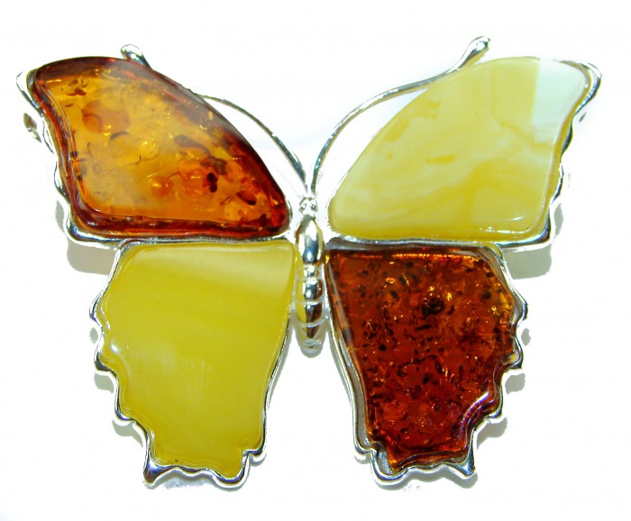 Golden Butterfly BUTTERSCOTCH Baltic Polish Amber .925 Sterling Silver handcrafted Pendant / Brooch