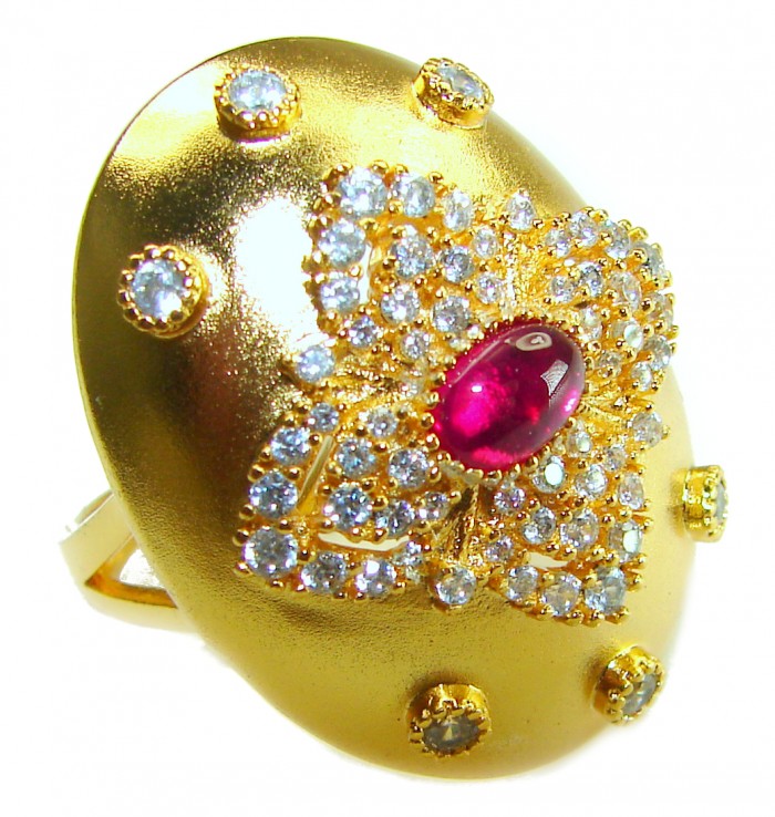 Byzantine design Authentic 2.2 carat 18K Gold over .925 Sterling Silver handcrafted Large Ring s. 8