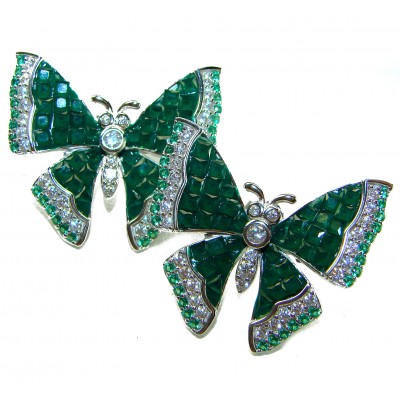 Incredible green Butterflies genuine 11.5 CARAT Emerald .925 Sterling Silver handcrafted Earrings
