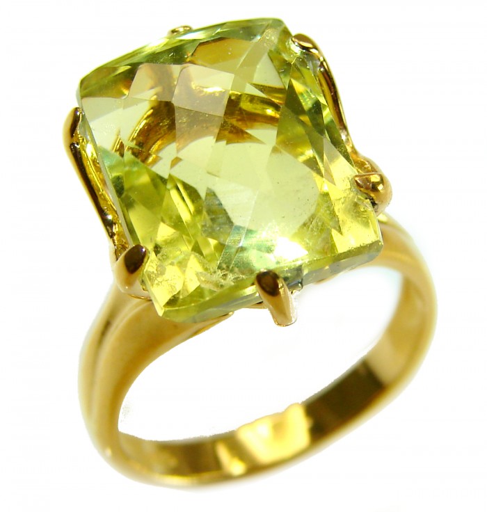 Solid 11.8 carat Genuine Lemon Quartz .925 Sterling Silver DIPPED IN REAL GOLD handcrafted ring size 6