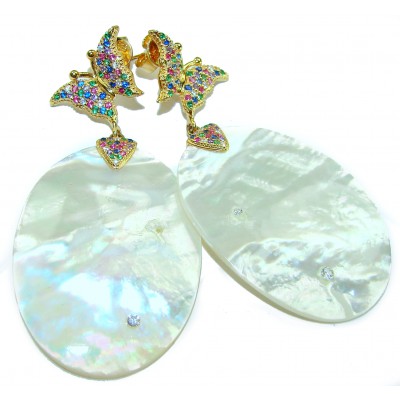 Large Genuine Blister Pearl 18K Gold over .925 Sterling Silver handcrafted Statement Earrings