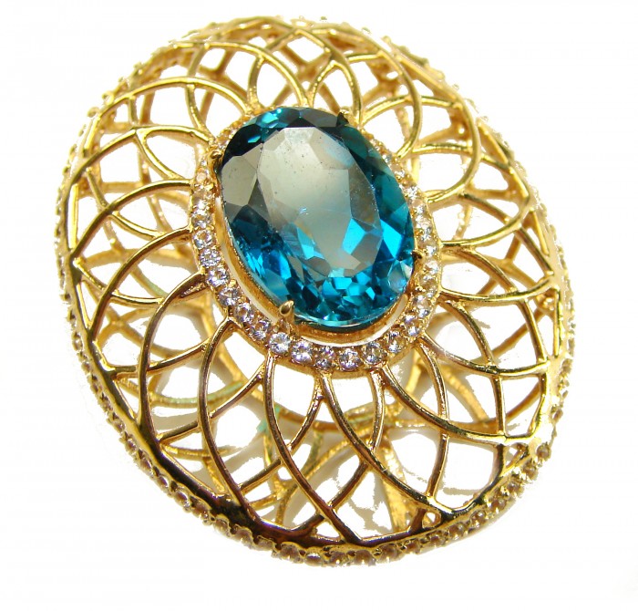 Blue Island - 8.2 carat London Blue Topaz 18K Gold over .925 Sterling Silver handmade Pendant
