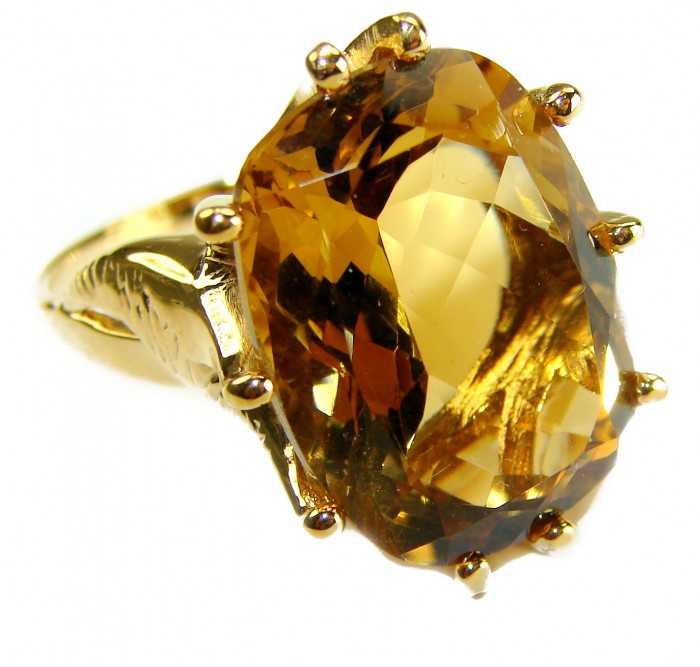 18.8 carat Genuine Heliodor 14K Gold over .925 Sterling Silver handcrafted ring size 10