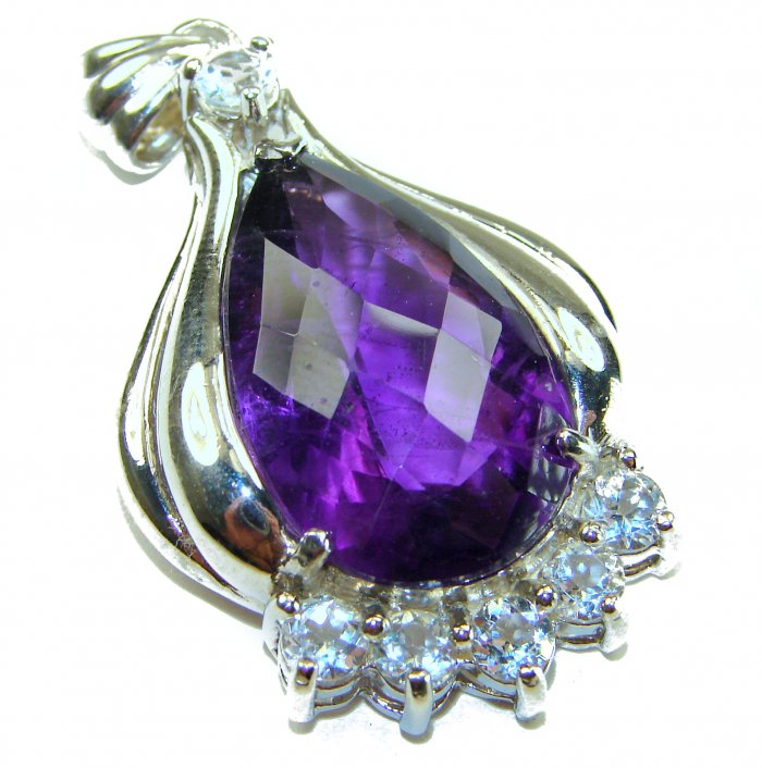Mademoiselle - 21.5 carat natural Amethyst .925 Sterling Silver dipped in 18K White Gold handcrafted Pendant - video