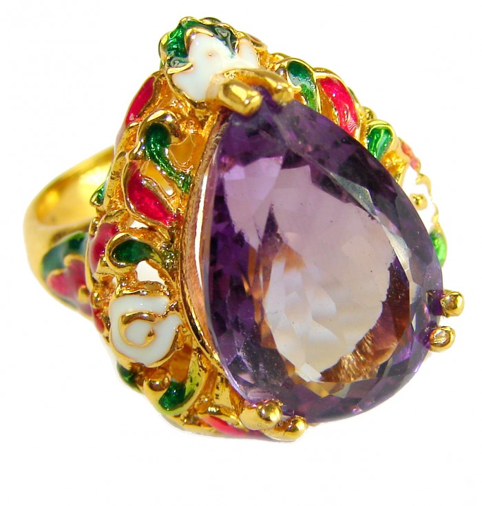 Purple Cascade 14.5 carat Purple Amethyst Enamel 22K Gold over .925 Sterling Silver Handcrafted Ring size 6