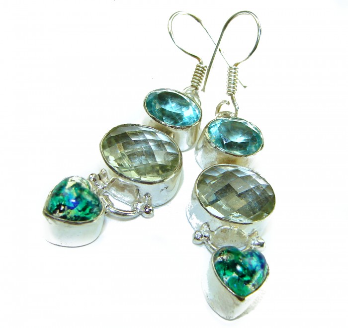 Pastel World Authentic 18.5 carat Brazilian Citrine Green Amethyst .925 Sterling Silver brilliantly handcrafted Statement earrings