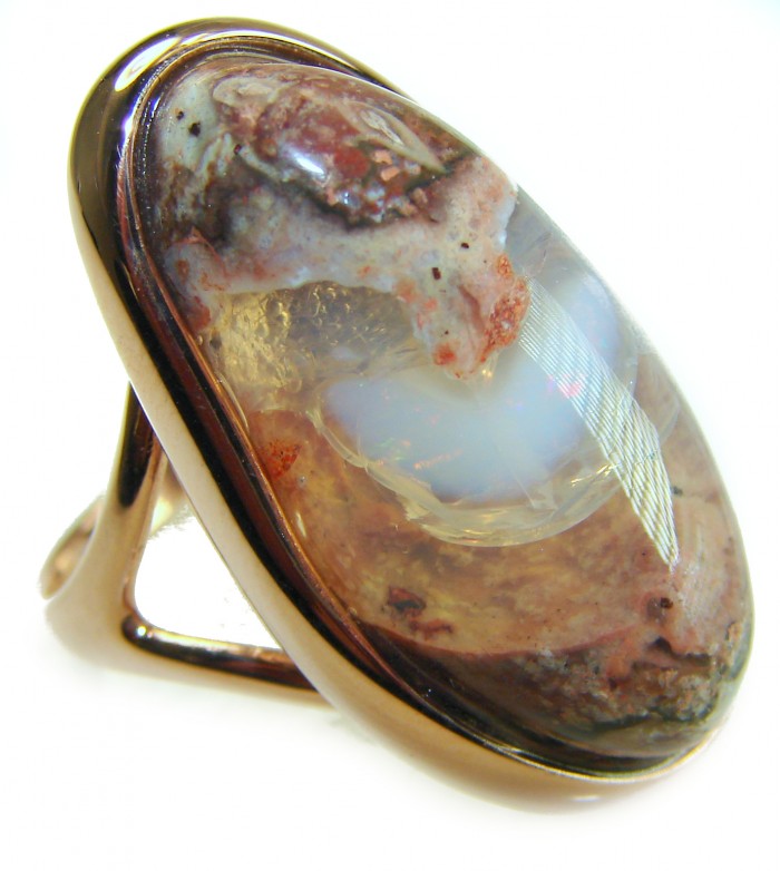 Inner Fire the best quality 24.4 carat Mexican Opal 18K ROSE GOLD OVER .925 Sterling Silver handmade ring 6 1/4