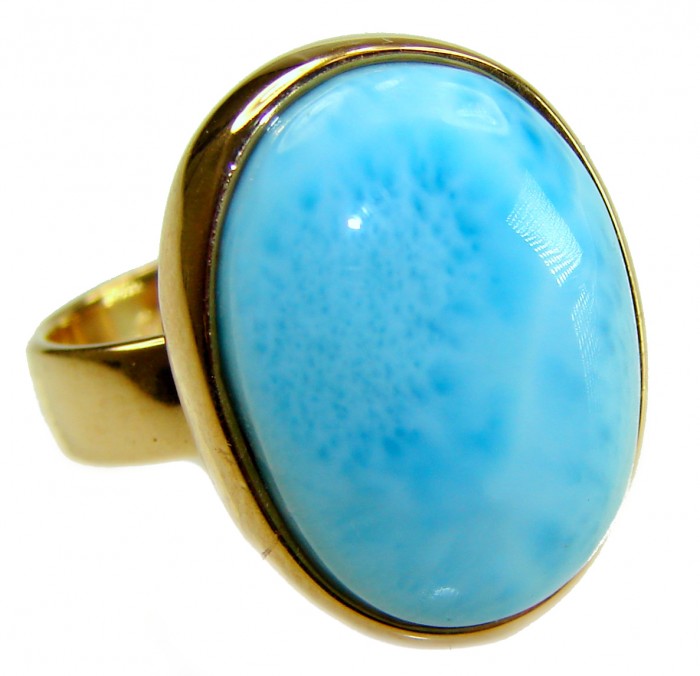 Blue Perfection AAAA QUALITY Blue Larimar 18K Gold over .925 Sterling Silver handmade Large ring size 8 adjustable
