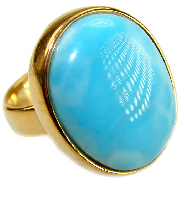 Blue Perfection AUTHENTIC Larimar 18K Gold over .925 Sterling Silver handmade Large ring size 8 adjustable