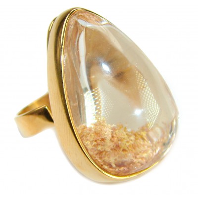 The best quality genuine 26.5 carat Phantom Quartz 18K Gold over .925 Sterling Silver handmade Statement Ring s. 8 adjustable