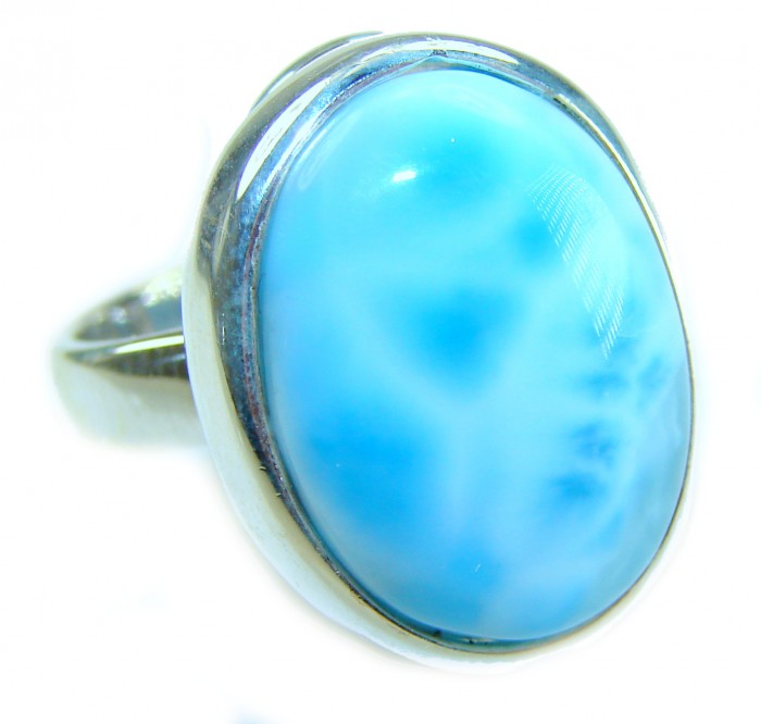 Large 14.9 carat Blue Perfection Blue Larimar .925 Sterling Silver handmade Large ring size 7 adjustable