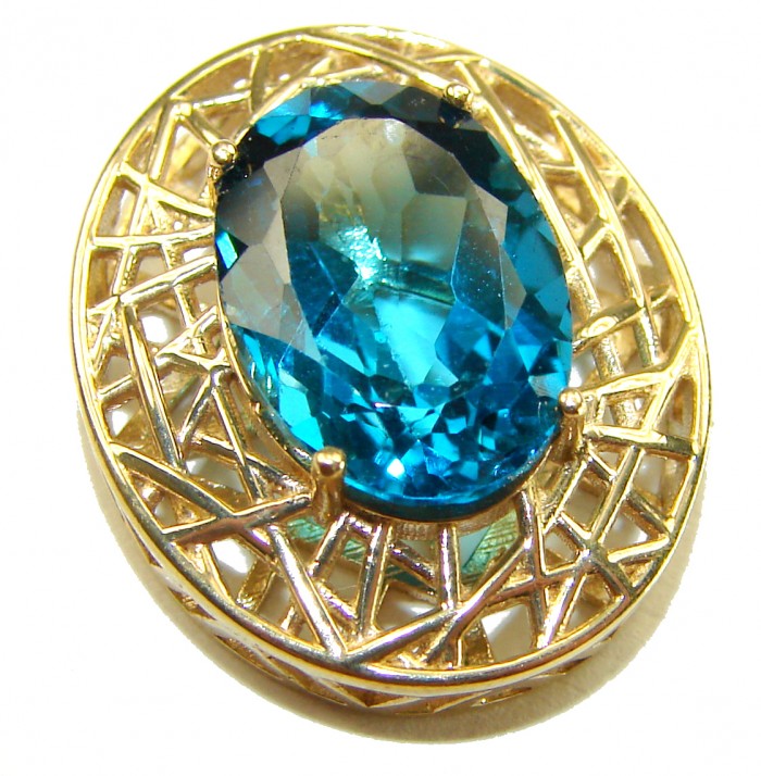 Blue Galaxy - 6.2 carat London Blue Topaz 18K Gold over .925 Sterling Silver handmade Pendant