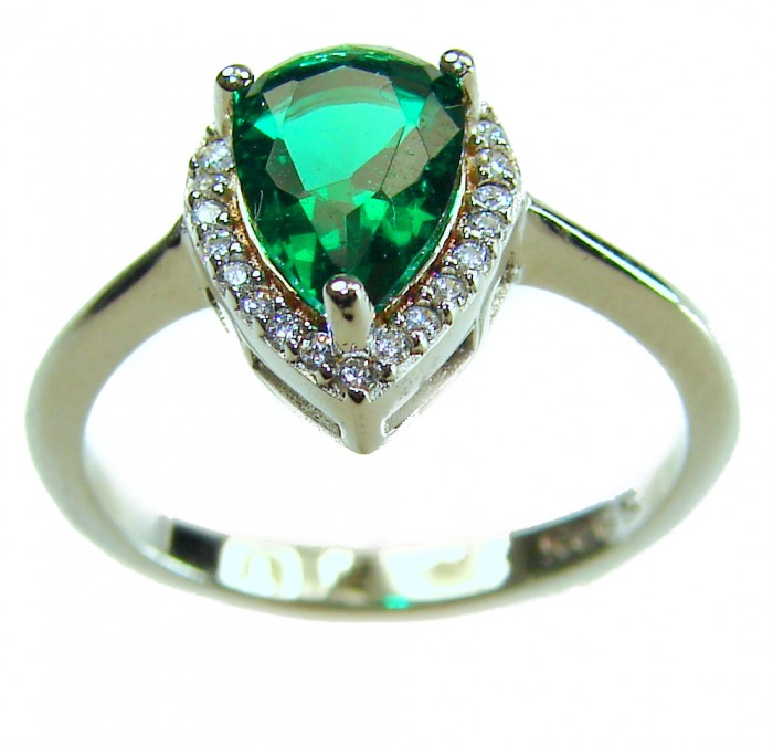 Gabriella 4.2 carat authentic Emerald rhodium over .925 Sterling Silver handcrafted Statement Ring size 7 1/4