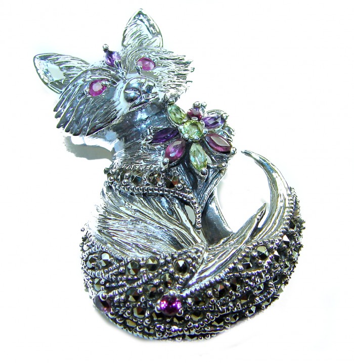 Fox - Natural Ruby .925 Sterling Silver handmade Pendant Brooch