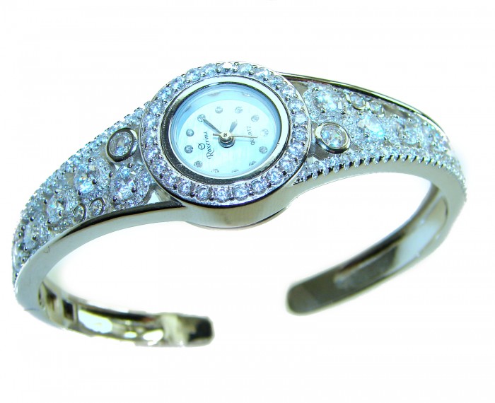 Precious Time Authentic 33.2 carat White Topaz .925 Sterling Silver handmade Bracelet Watch