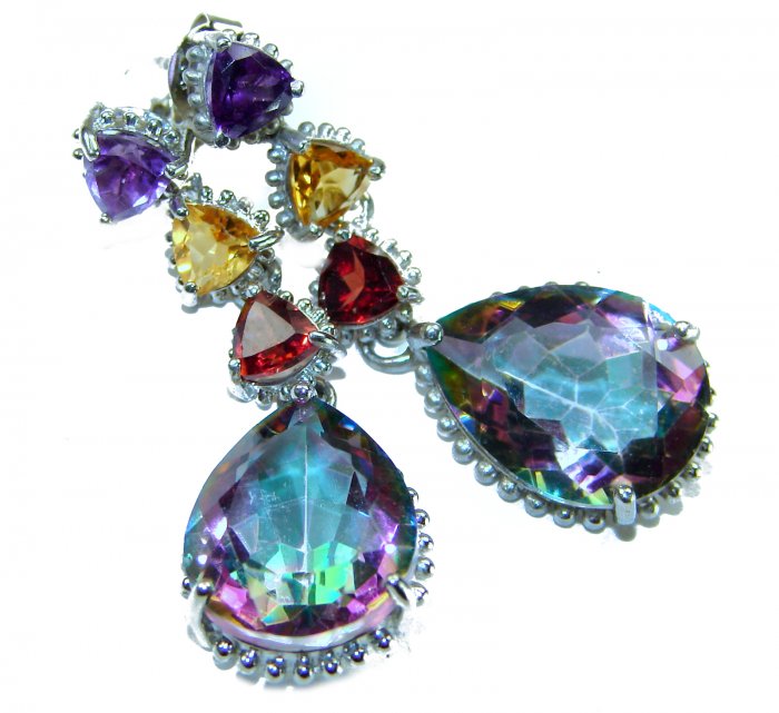 Incredible 14.2 carat Mystic Topaz .925 Sterling Silver handcrafted earrings - video