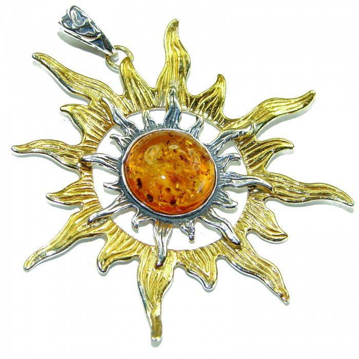 Bright Sun Baltic Polish Amber 14k Gold over .925 Sterling Silver handcrafted Pendant