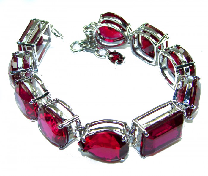 Bella Rosa - Magnificent 145.3 carat authentic Ruby .925 Sterling Silver handcrafted Bracelet