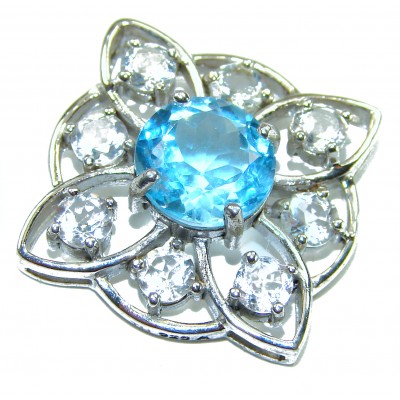 Atlantica ROUND cut 4.9 carat Swiss Blue Topaz .925 Sterling Silver Handcrafted Pendant