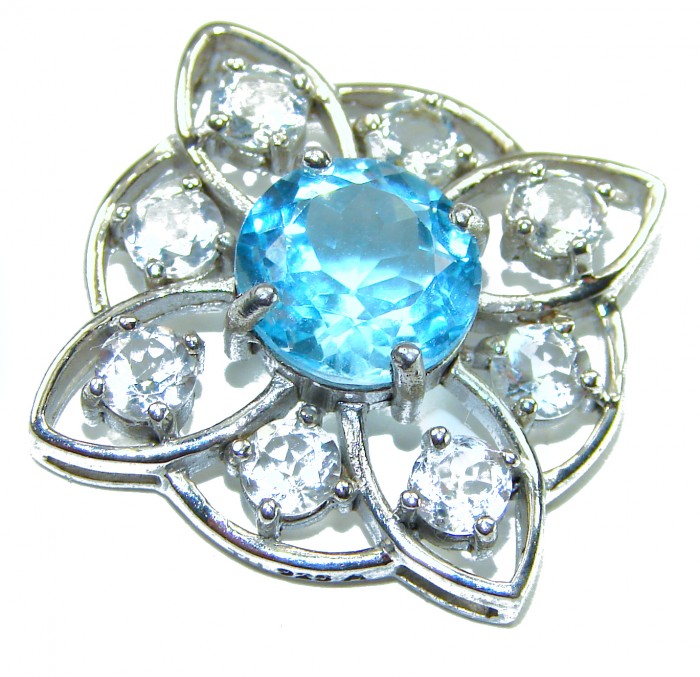 Atlantica ROUND cut 4.9 carat Swiss Blue Topaz .925 Sterling Silver Handcrafted Pendant