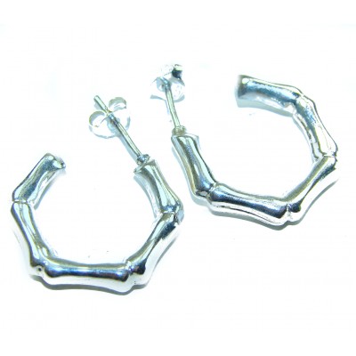 Bamboo Textured Hoop Italy made .925 Sterling Silver Earrings