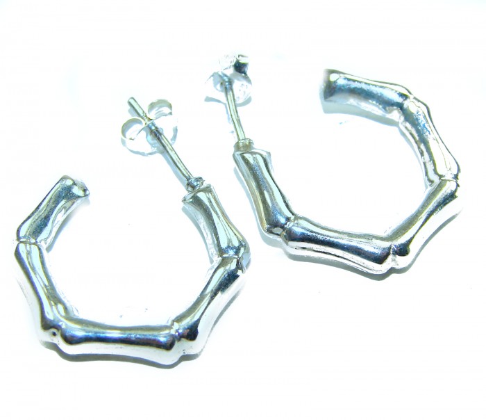 Bamboo Textured Hoop Italy made .925 Sterling Silver Earrings