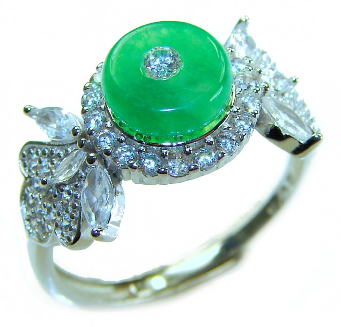 Good Fortune - Vintage Style 4.9 carat Jade .925 Sterling Silver handmade Cocktail Ring s. 7 adjustable